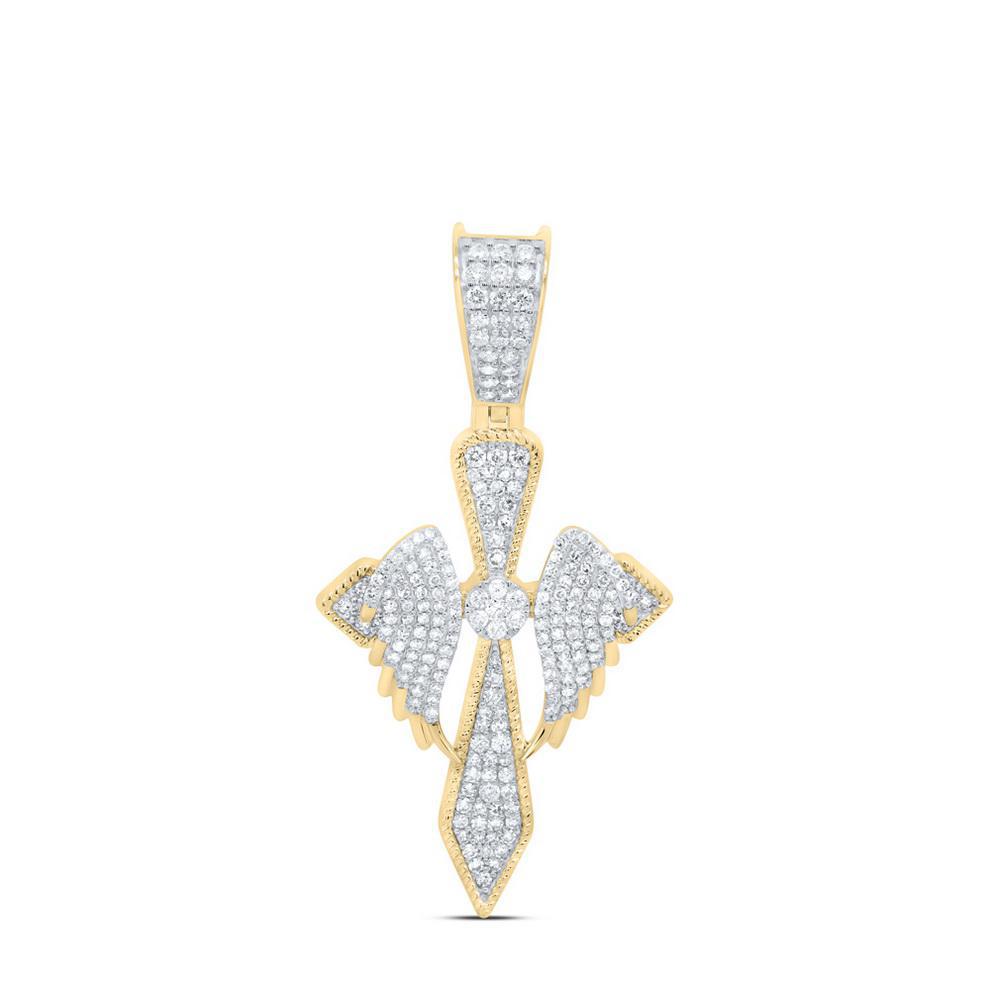 1 Cttw Diamond Wings Cross Mens Pendant Charm 10k Yellow Gold