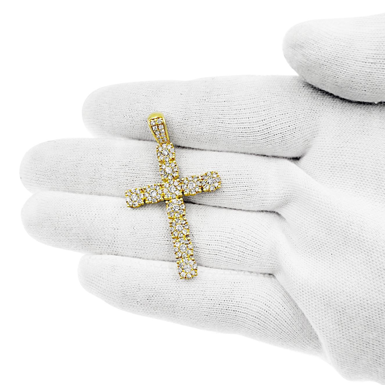 1.50 ctw Diamond Cross Mens Pendant Charm 10k Yellow Gold 1.8 inch