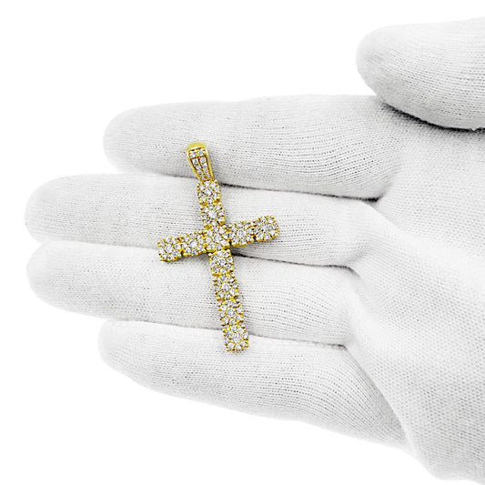 1.50 ctw Diamond Cross Mens Pendant Charm 10k Yellow Gold 1.8 inch