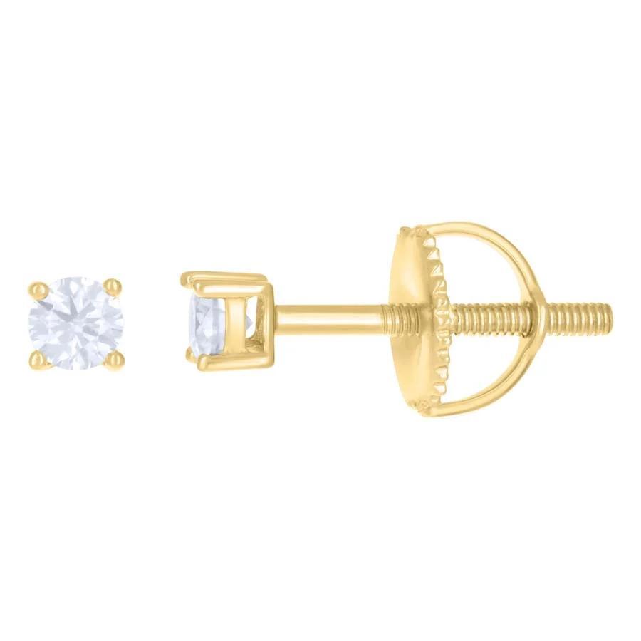 Moissanite Solitaire Round Stud Earrings Yellow Tone 925 Silver Screw Back