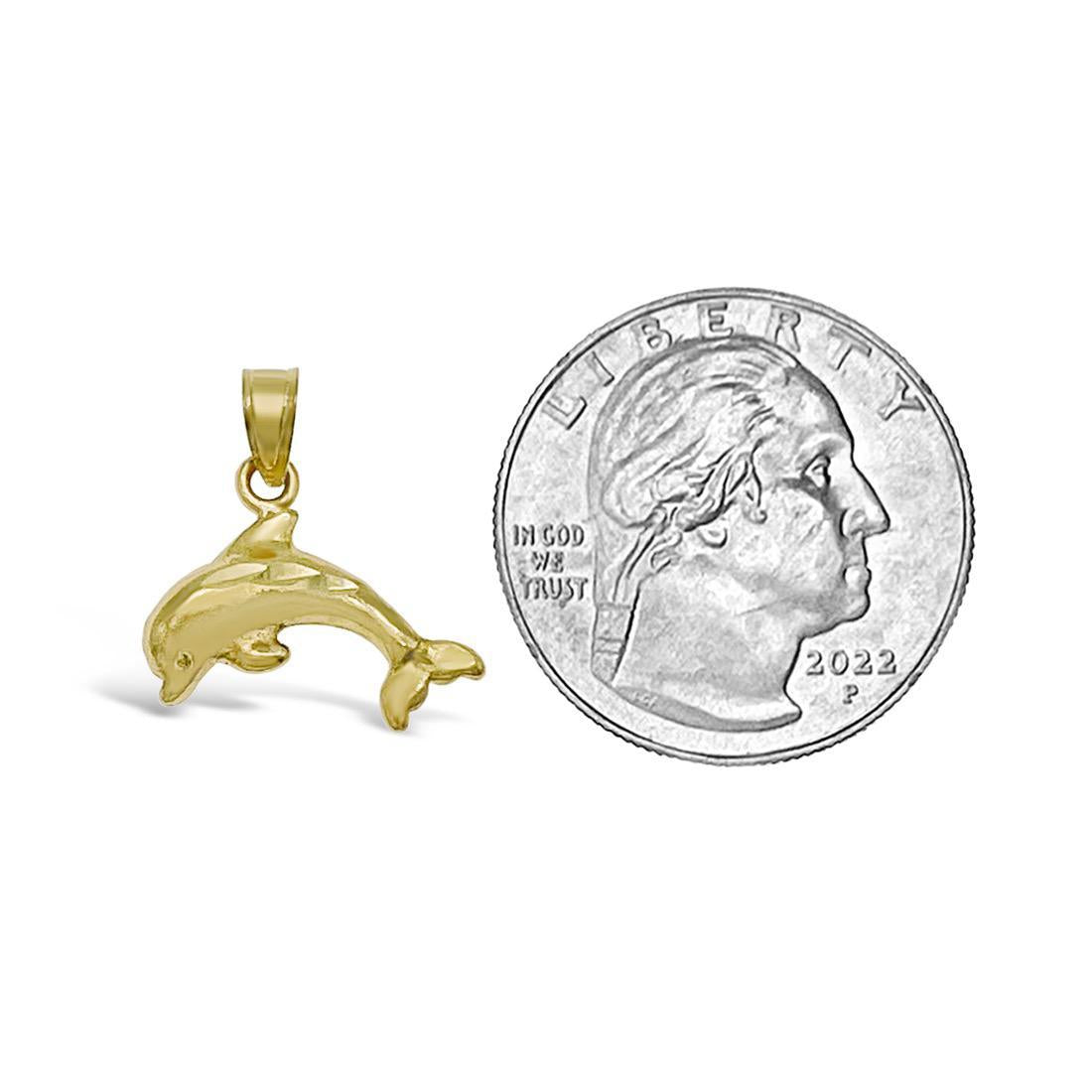 Dolphin Pendant Real 10k Yellow Gold Charm 0.6 inch