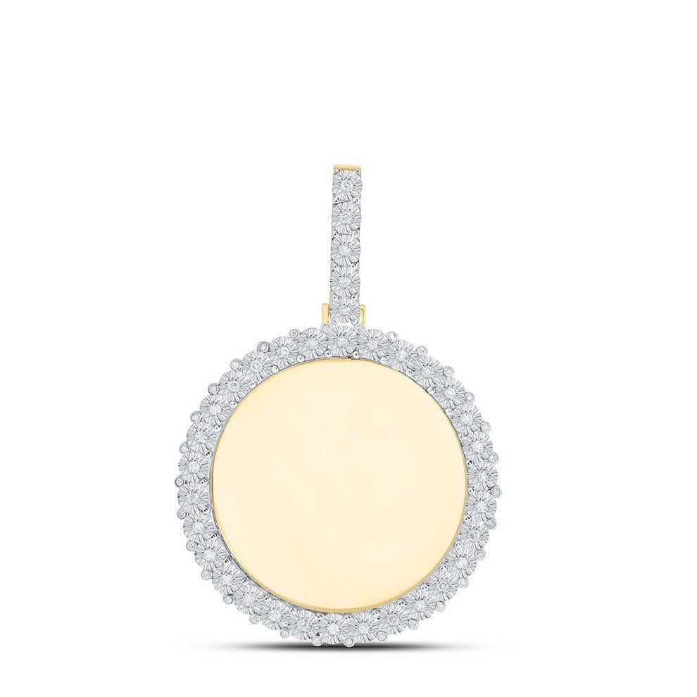 10k Yellow Gold Diamond Round Memory Charm Pendant Mens Picture Frame 5/8 Cttw