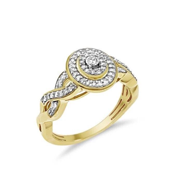 Diamond Engagement Oval Cluster Ring Twisted Band 10k Yellow Gold
