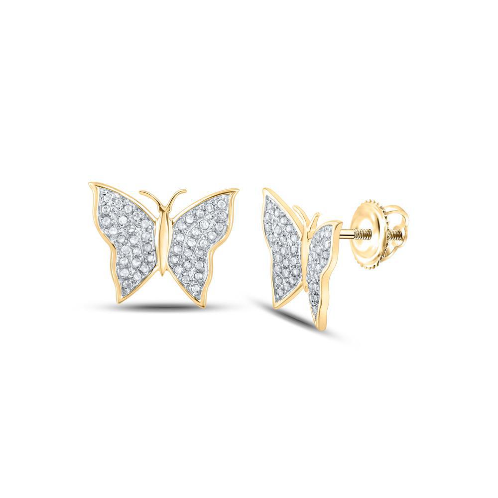 0.25cttw Round Diamond Butterfly Stud Earrings 10k Yellow Gold Screw back