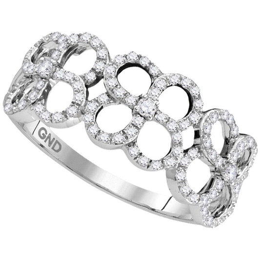 0.33ctw Diamond Clover Quatrefoil 4 Leaf Band Ring 10k White Gold