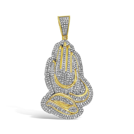 1.33ctw Diamond Praying Hands Pendant 10K Yellow Gold