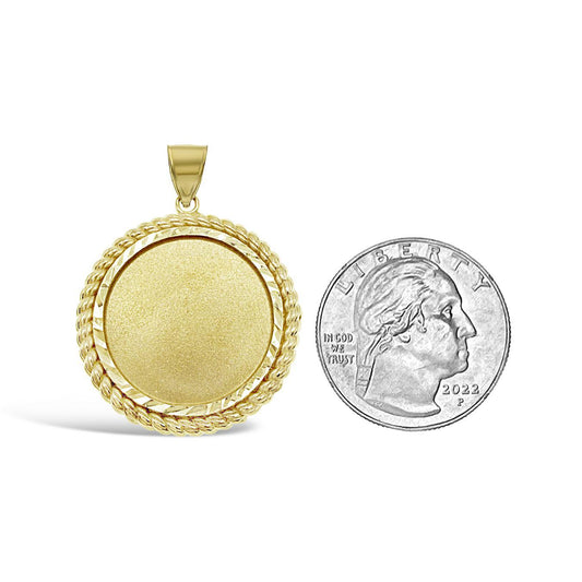 10K Yellow Gold Round Memory Picture Photo Frame Pendant Rope Bezel Charm