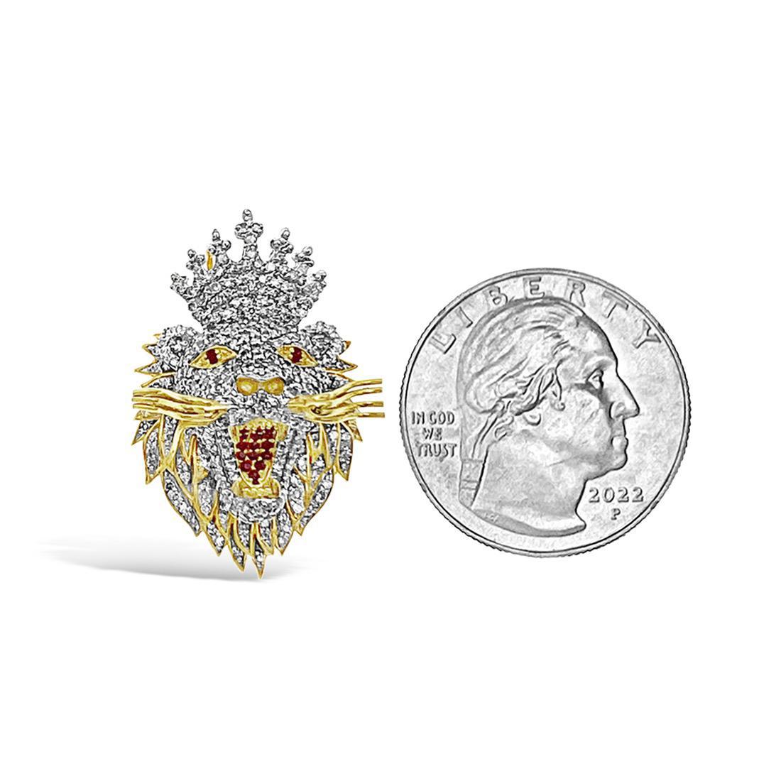 1.07 cttw Natural Ruby & Diamond Lion Head Crown Pendant 10k Gold