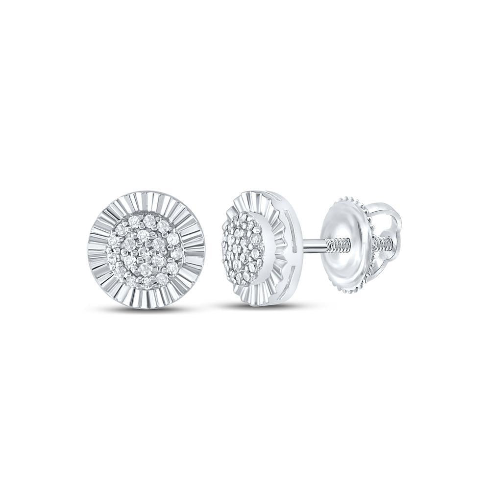 Diamond Round Halo Stud Earrings 925 Sterling Silver Screw Back