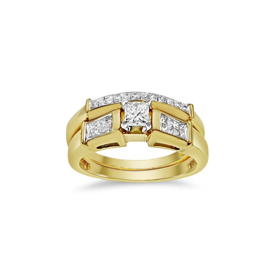 14k Yellow Gold 0.46ct Diamond Bridal Set Engagement Wedding Ring Princess Cut