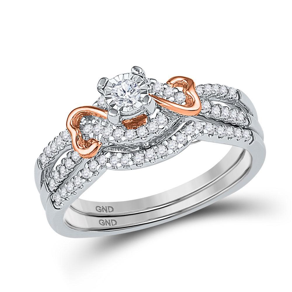 0.33ctw Round Diamond Heart Engagement Ring 10K White Rose Gold Bridal Set