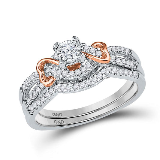 0.33ctw Round Diamond Heart Engagement Ring 10K White Rose Gold Bridal Set