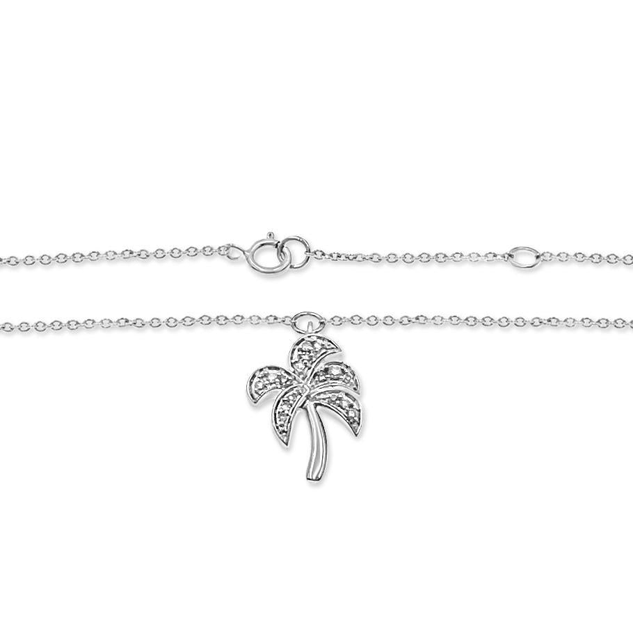 Diamond Ankle Bracelet Anklet Dangle Palm 10k White Gold 9"