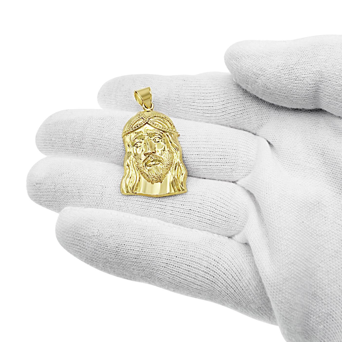 Jesus Head Face Pendant Mens Charm 10k Yellow Gold