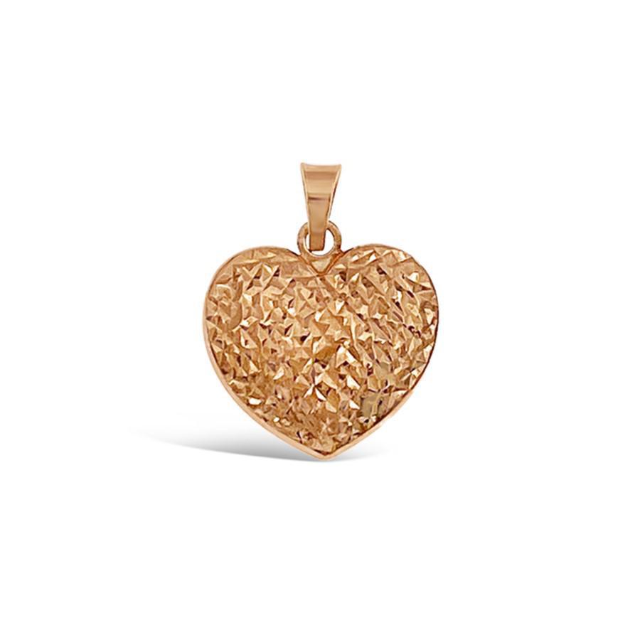 14k Rose Gold Heart Pendant Charm Diamond Cut 0.7 inch