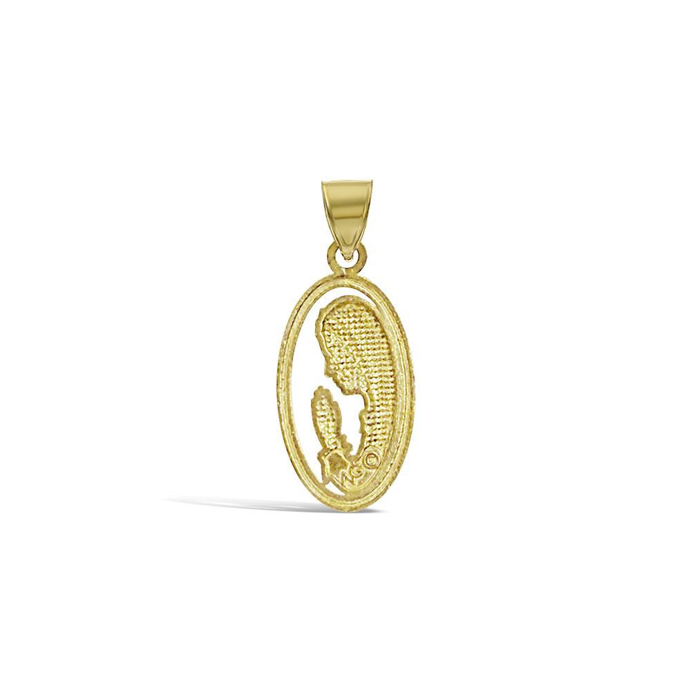 14K Yellow Gold Our Lady of Guadalupe Pendant Virgin Mary Praying Oval Charm