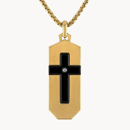 Bulova Icon Cross Diamond Pendant Dog Tag Gold Tone Necklace BVC1076-G6STQ72