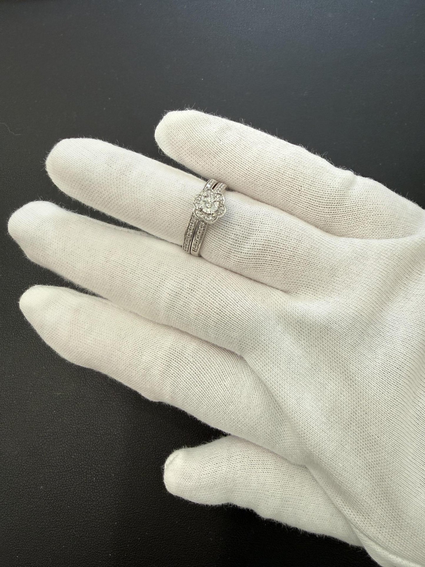 0.25ctw Diamond Bridal Set Flower Halo Engagement Ring 925 Sterling Silver