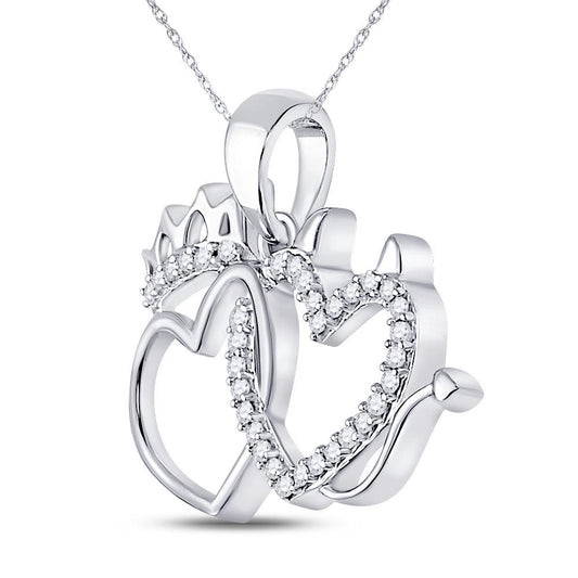 Diamond Crown Heart & Devil Heart Pendant 10K White Gold