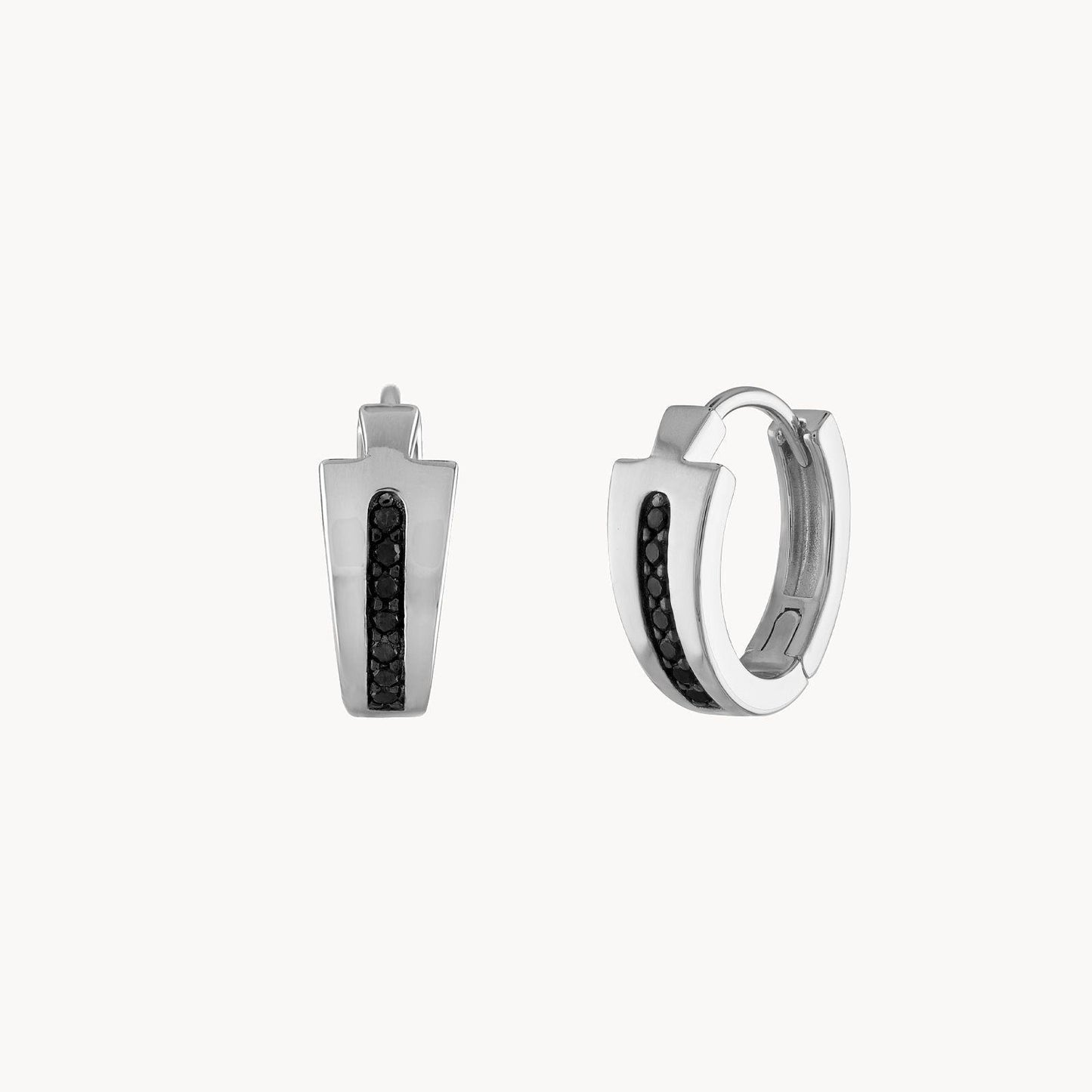 Bulova Icon Black Diamond Mens Earrings Huggie Hoop Sterling Silver BVE1007-WSAA
