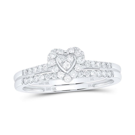 0.33ctw Diamond Heart Halo Bridal Engagement Wedding Ring Band Set 10k Gold