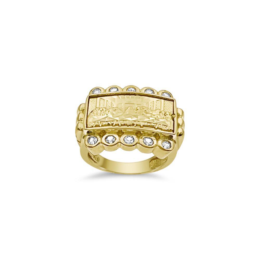 Last Supper Mens Signet Ring 10k Yellow Gold Band