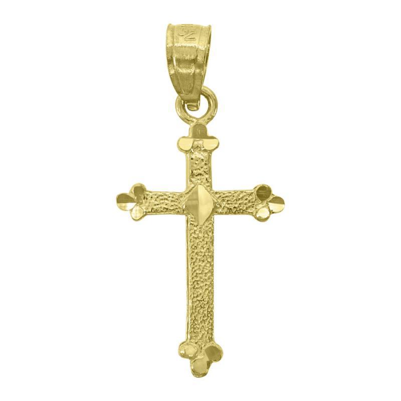 14K Yellow Gold Cross Pendant Religious Charm 0.91 inch