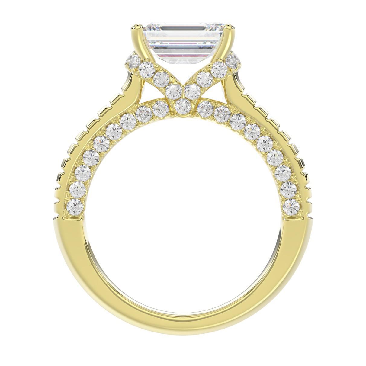 3.00 cttw Lab Grown Diamond Horizontal Emerald Engagement Ring 14k Yellow Gold