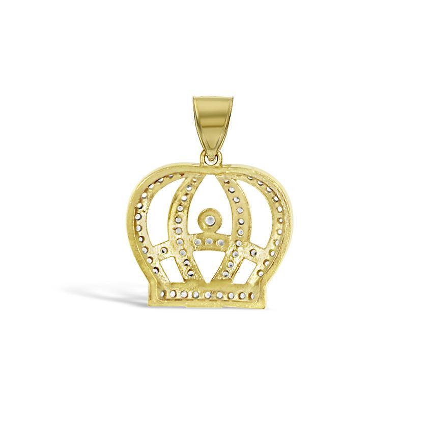 10K Yellow Gold Crown Pendant Charm CZ Iced Out 0.8 inch