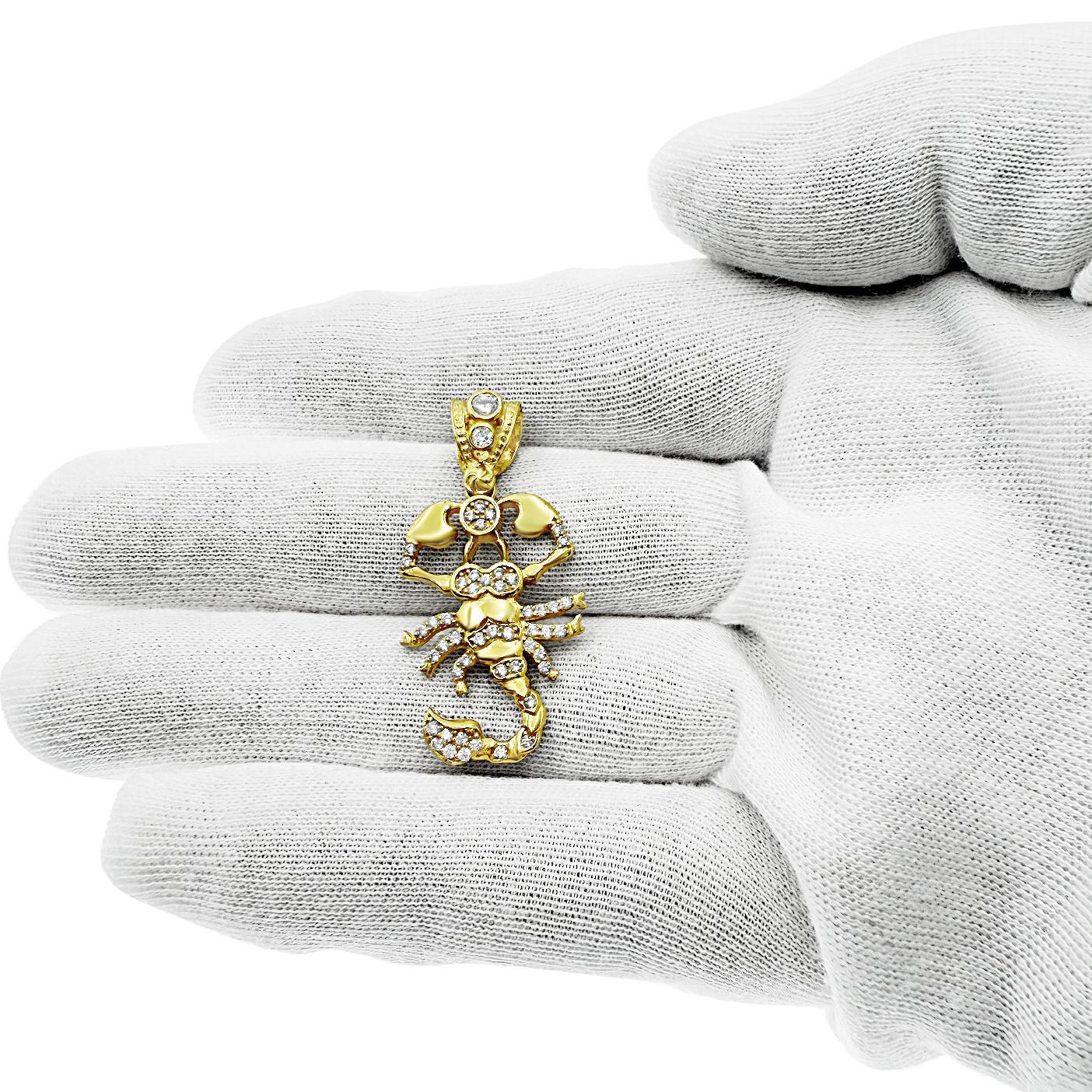 Scorpio Pendant Zodiac Star Sign Charm 10k Yellow Gold CZ 1.5 inch