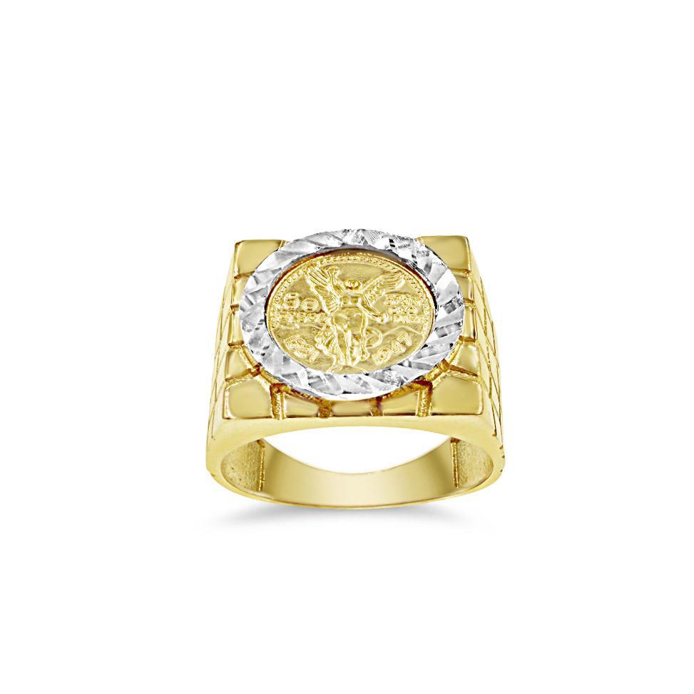 14K Gold Mexican Centenario 50 Peso Coin Ring Mens Nugget Band Signet