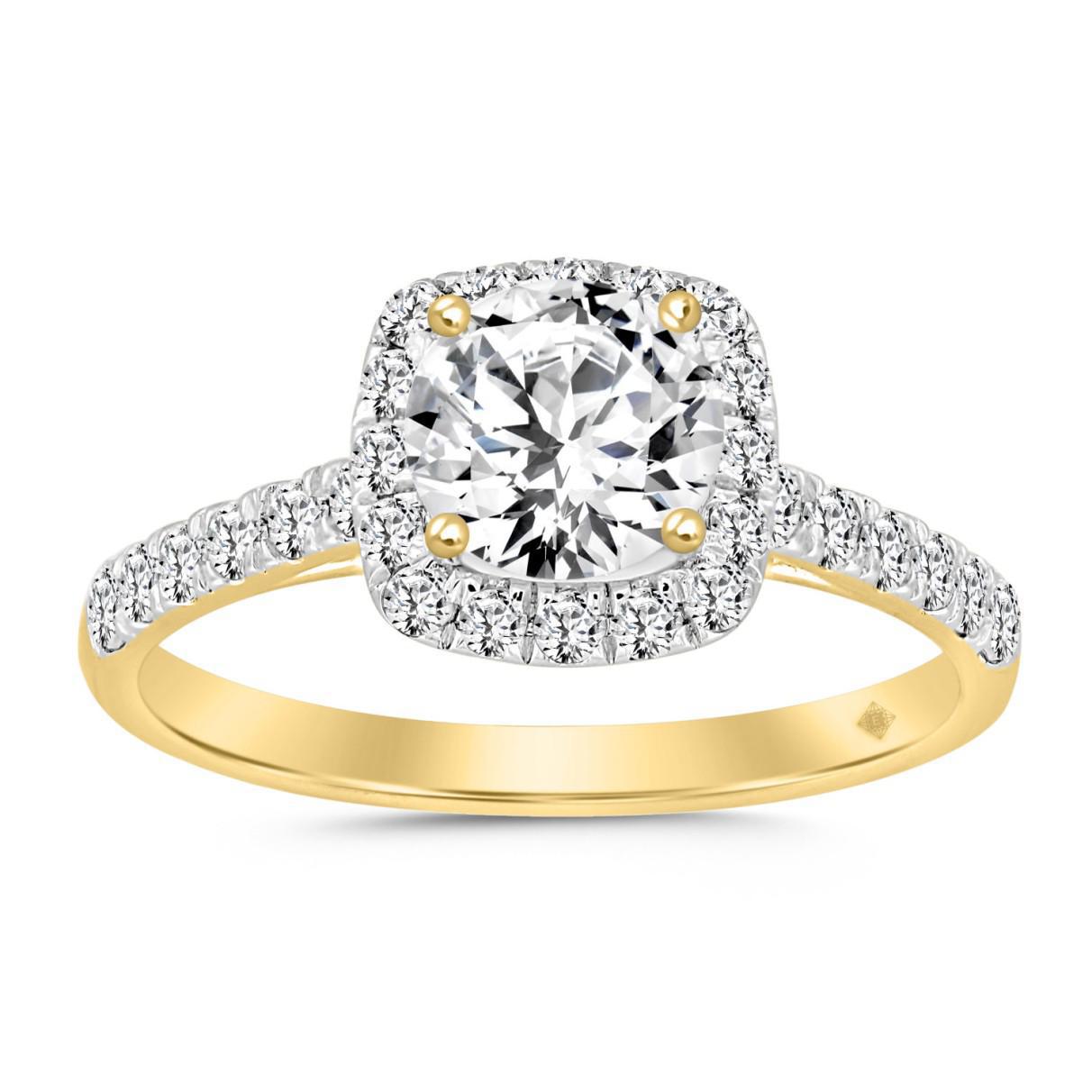 1.50 cttw Lab Grown Round Diamond Halo Cushion Shape Engagement Ring 14k Gold