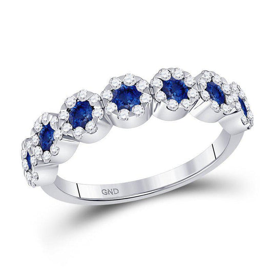 1.19cttw Natural Blue Sapphire & Diamond Womens Band Ring 14k White Gold