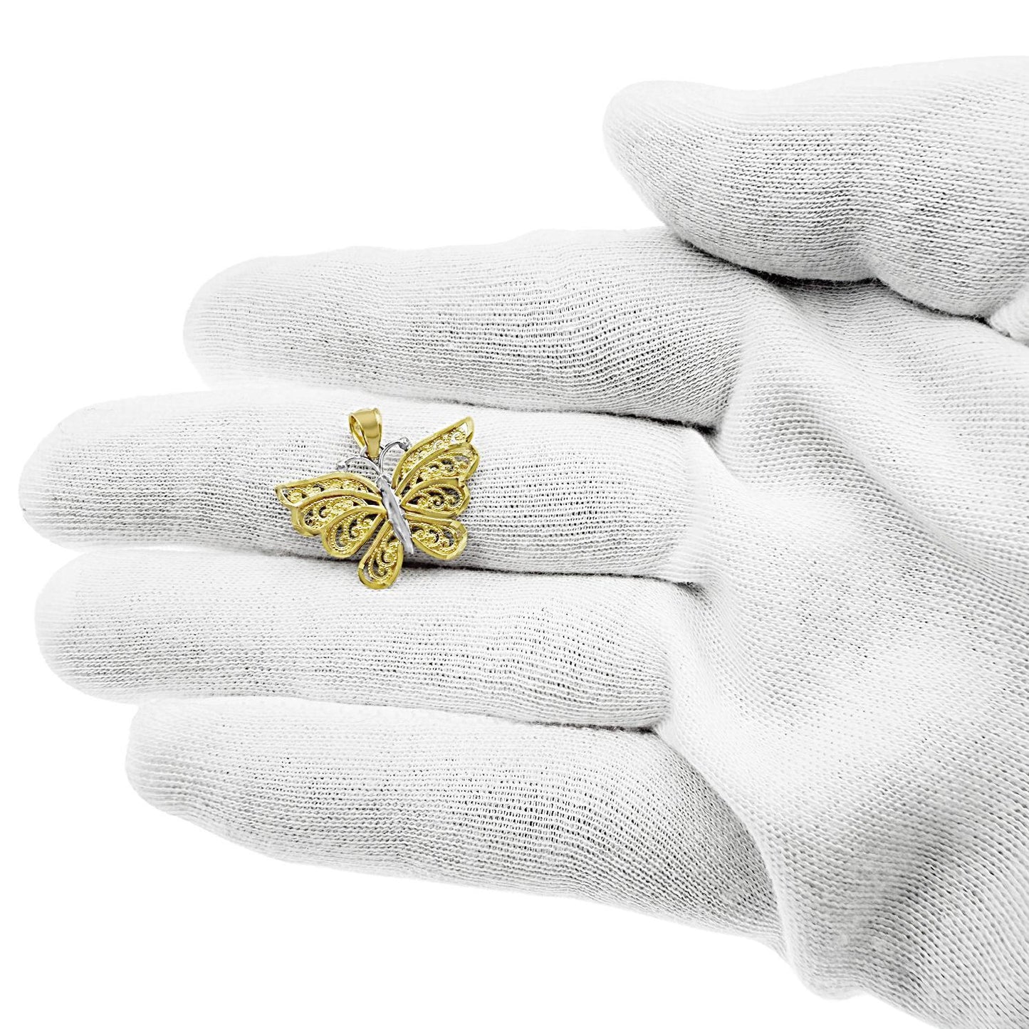 Butterfly Pendant Charm 10k Two Tone Gold 0.7 inch