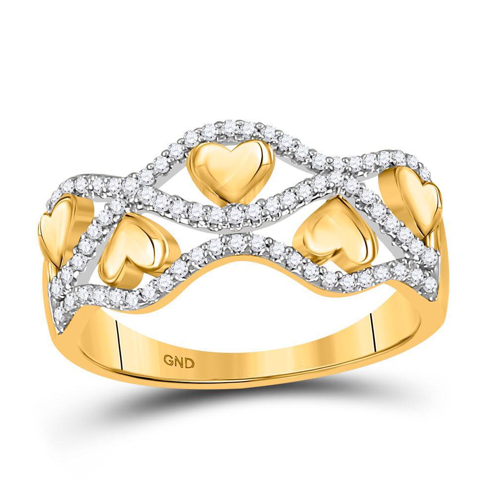 0.20 cttw Diamond Heart Womens Band Ring 10k Yellow Gold