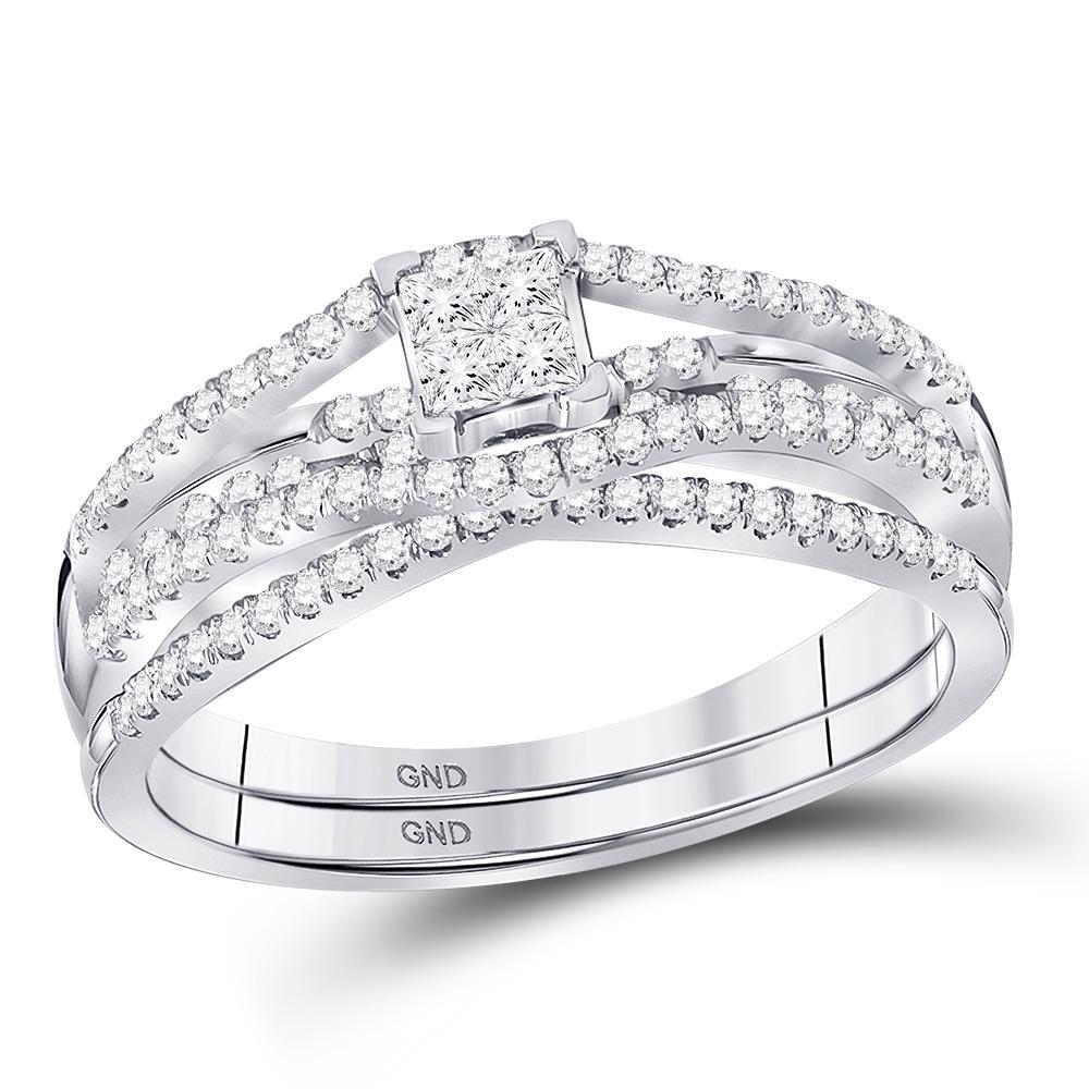 0.51ctw Princess Diamond Bridal Wedding Engagement Ring Band Set 10k White Gold