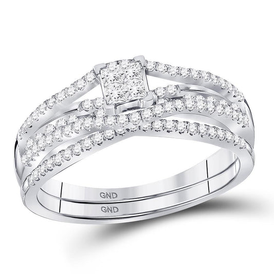 0.51ctw Princess Diamond Bridal Wedding Engagement Ring Band Set 10k White Gold