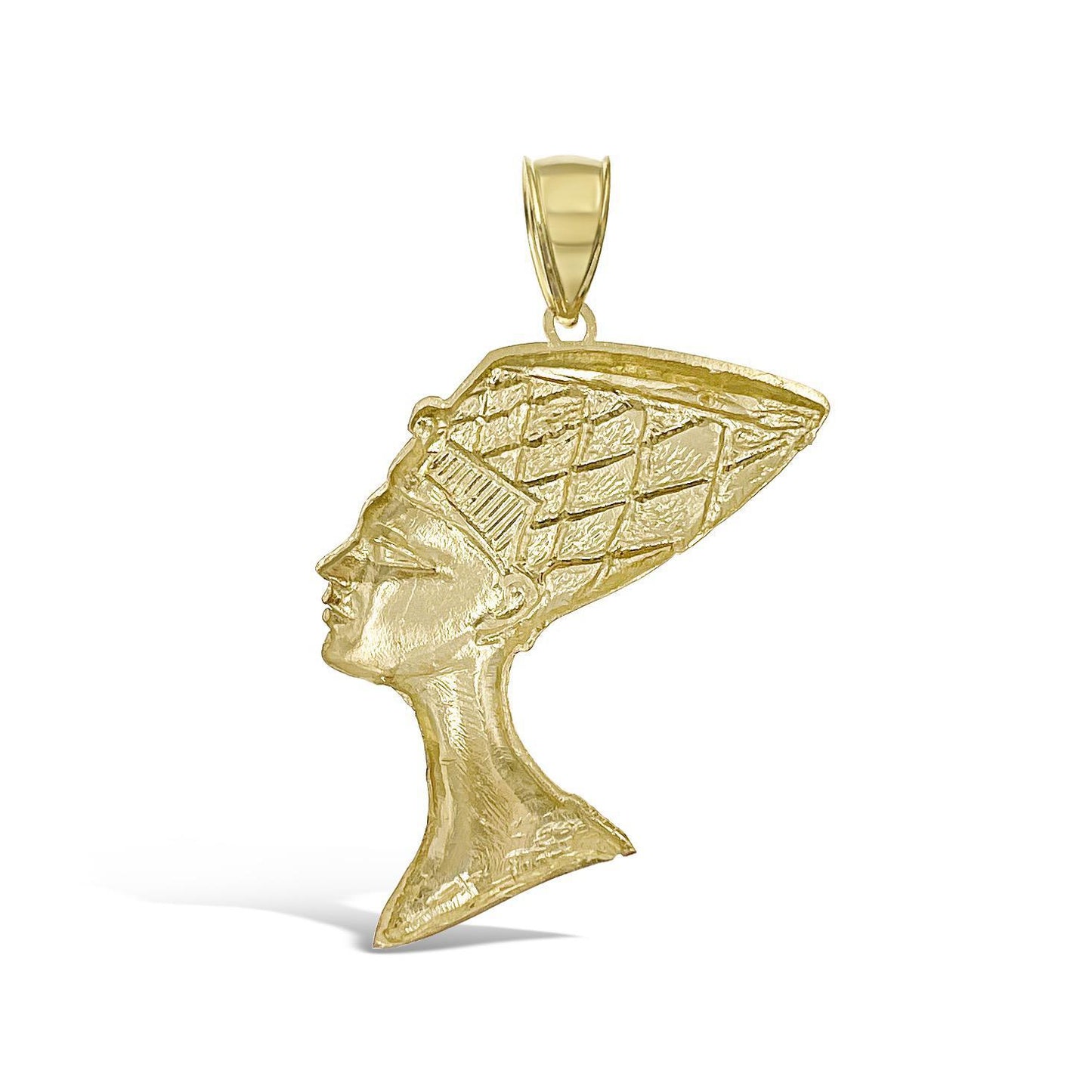 Nefertiti Egyptian Queen Pendant Mens Charm 10k Yellow Gold 2.4 inch