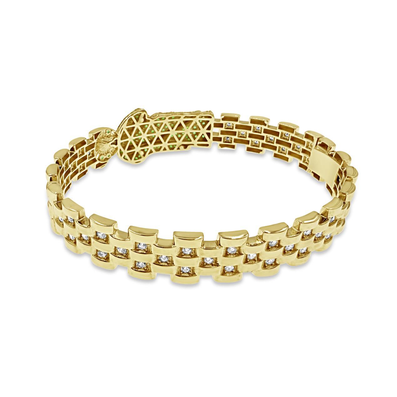 10K Yellow Gold Mens Saint Jude Bracelet Green CZ Hinged Bangle Statement