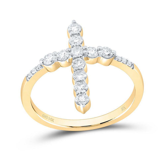0.62Ctw Diamond Cross Ring Band 14k Yellow Gold Womens