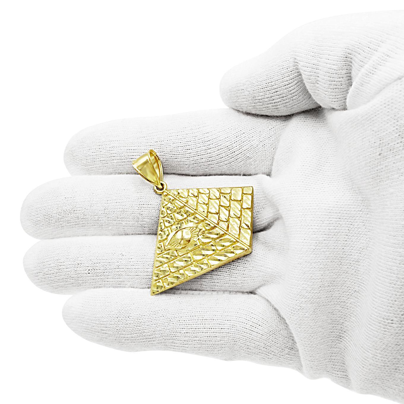 10k Gold Pyramid All-Seeing Eye Illuminati Pendant Egyptian Style Charm 1.7 inch
