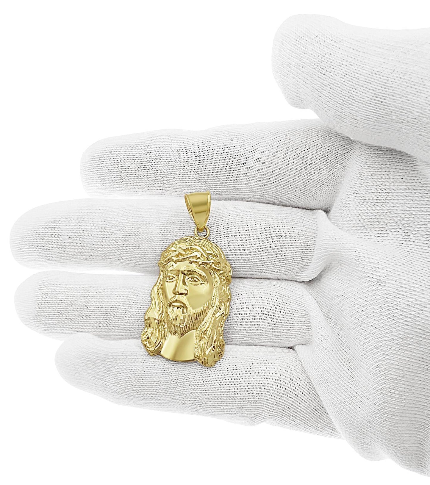 Jesus Head Face Pendant Charm 10k Yellow Gold 1.9 inch