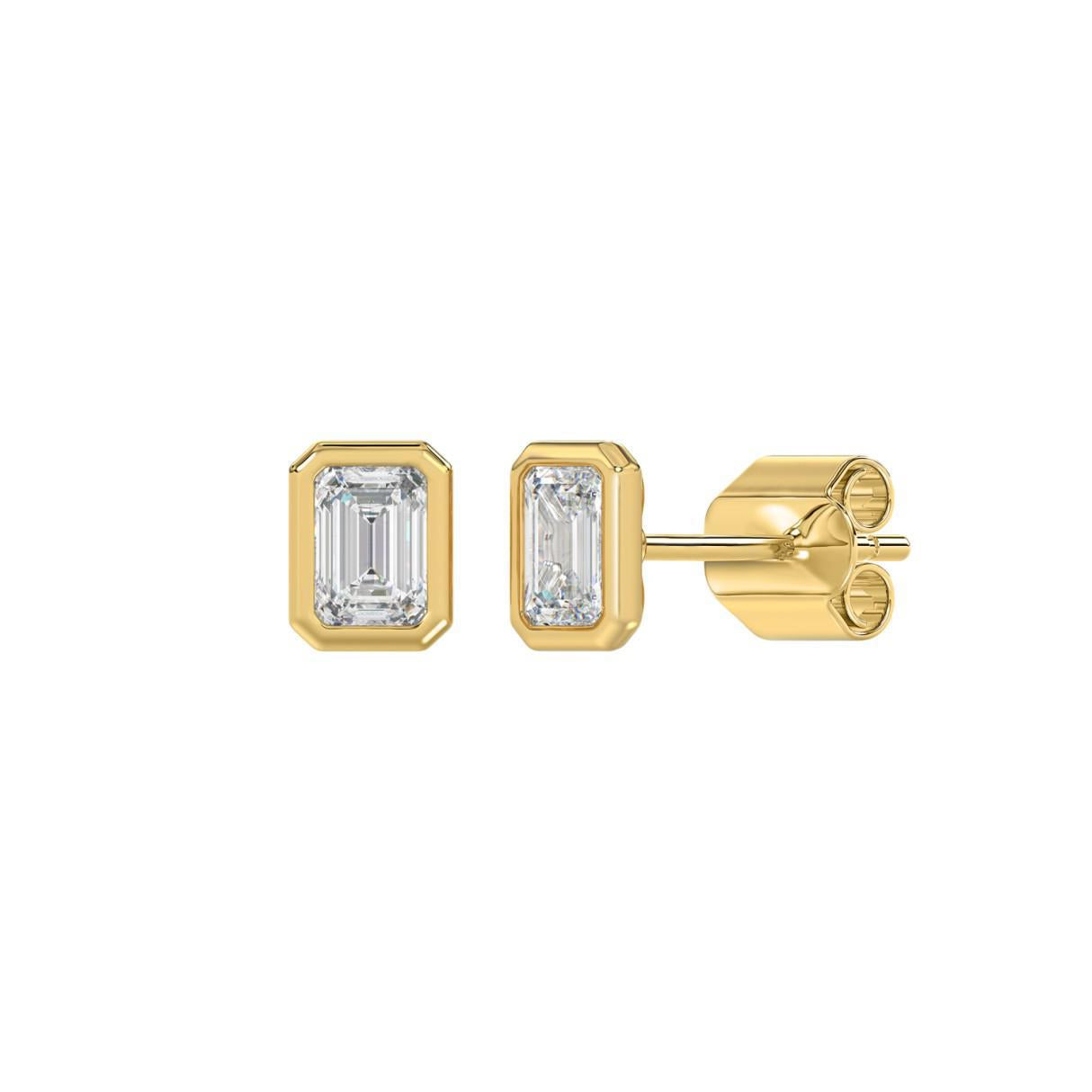 1 ct Lab Grown Emerald Diamond Solitaire Stud Earrings 14k Gold Screw Back