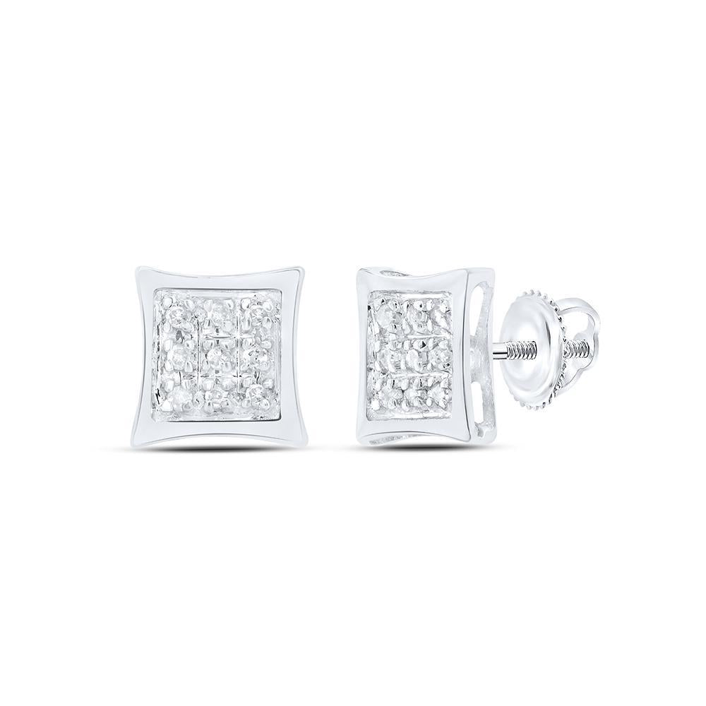Diamond Square Cluster Kite Mens Stud Earrings 10k White Gold Screw back