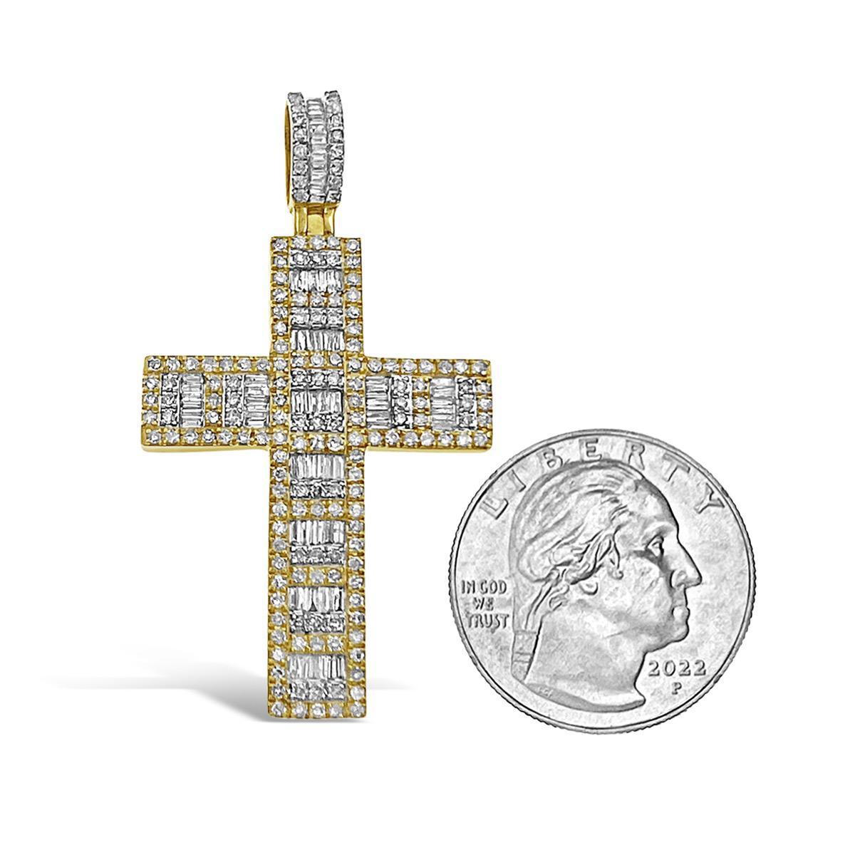 1.59 Cttw Baguette Diamond Cross Pendant Charm 14k Yellow Gold