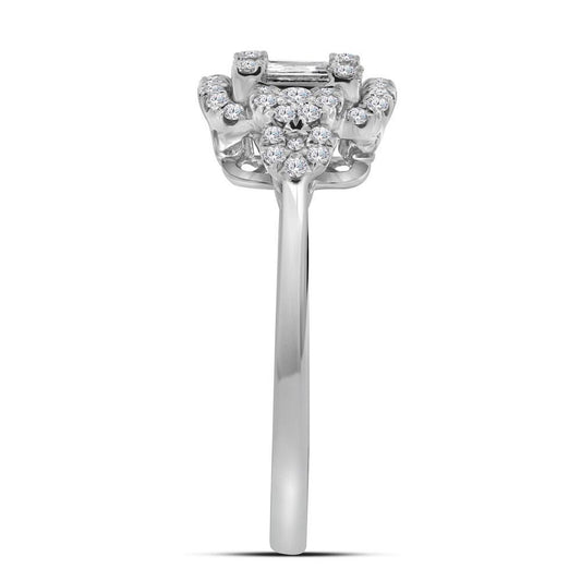 0.50Ctw Baguette Diamond Cushion Cluster Engagement Ring 18k White Gold Bridal