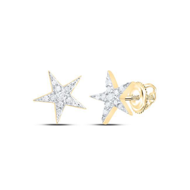 Diamond Star Stud Earrings 925 Sterling Silver Yellow tone Screw Back