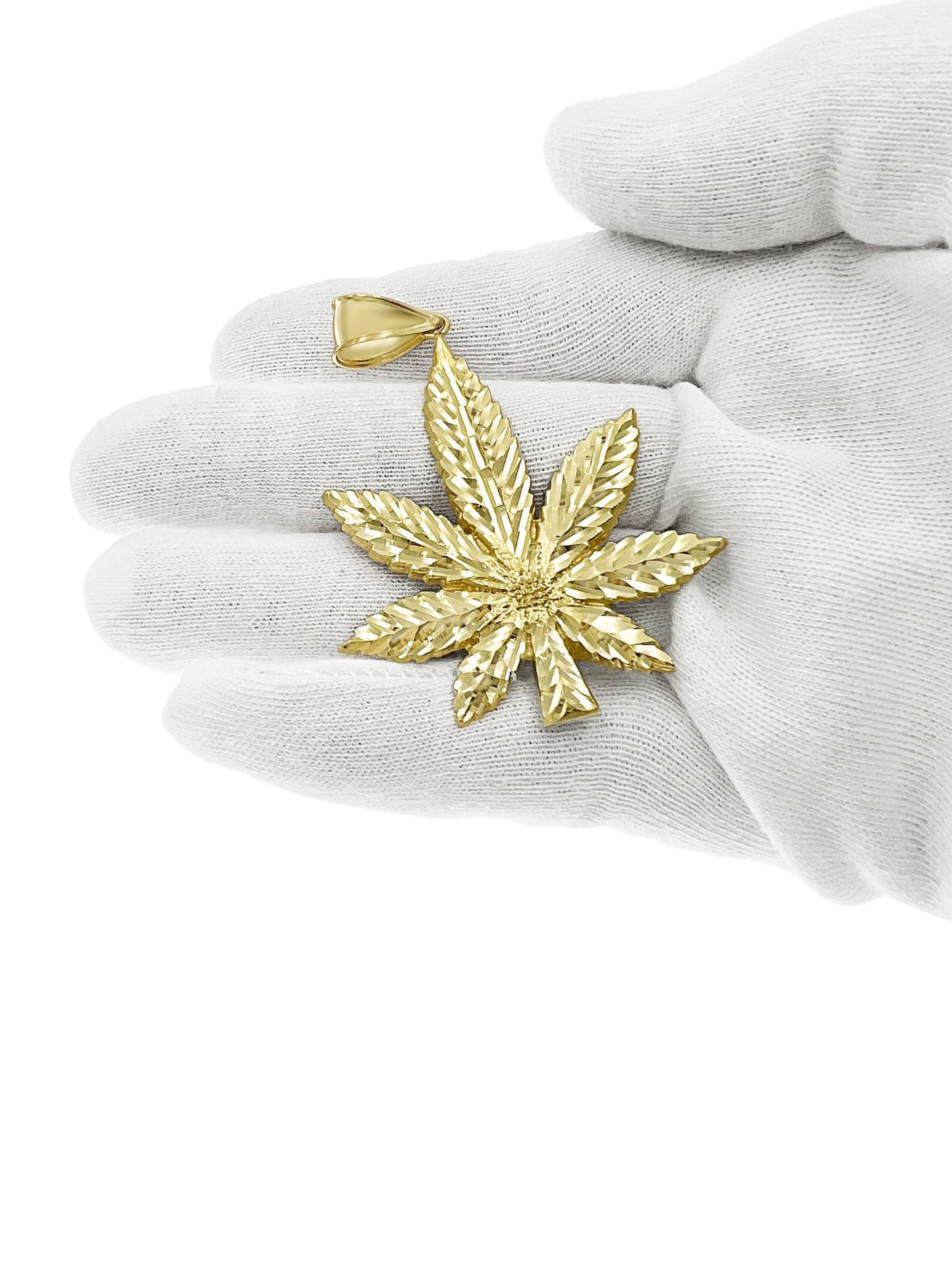 Marijuana Leaf Pendant 10k Yellow Gold Charm 2.5"