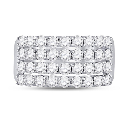 2 Ctw Round Diamond Anniversary Womens 4 Row Band Ring 14k White Gold