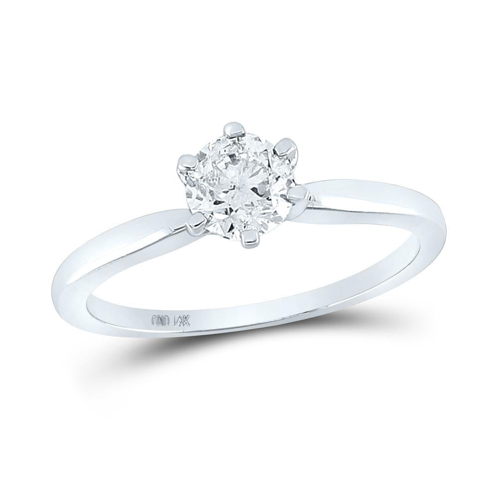 0.72 Ct Round Diamond Solitaire Engagement Ring 14k White Gold